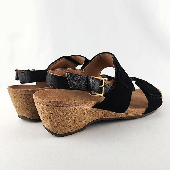 Vionic Marian Black Suede Slingback Strap Sandals Wedge Cork Soles Size 9 - Picture 6 of 16